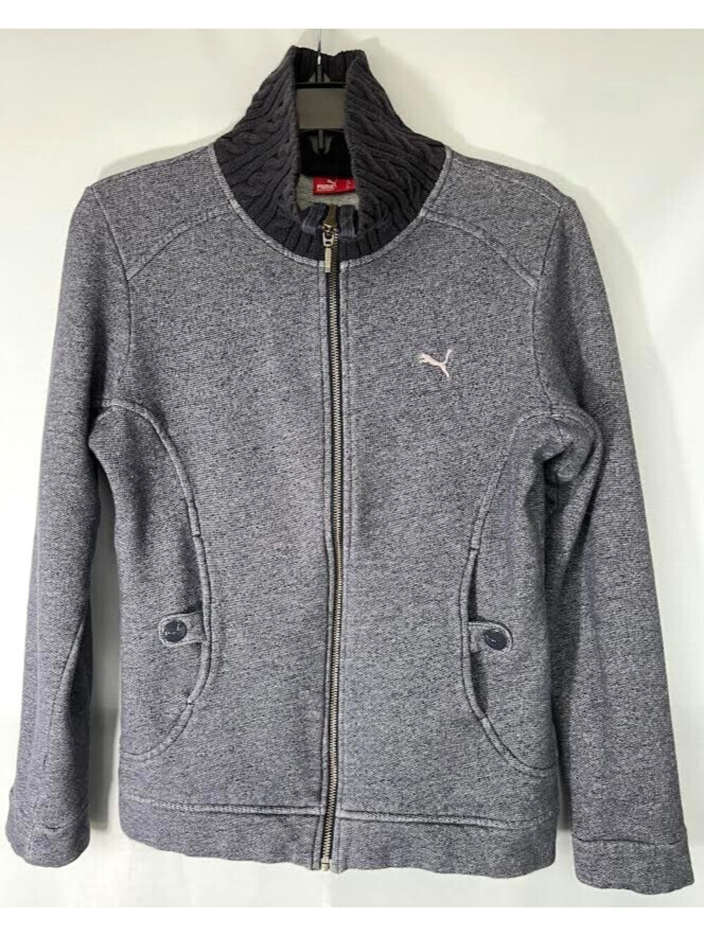Puma Women's Zip Up Jacket-Size Medium, Grey/Blue Color, 2 Pockets